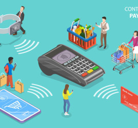 Contactless payment flat isometric vector conceptual illustration.